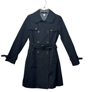 J Crew Icon Trench Coat Black Cotton Belted Double Breasted Women 6 Style 11210